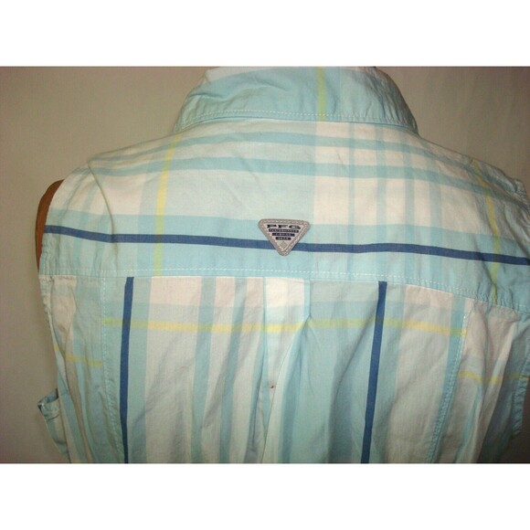 NWT New Womens Columbia White Blue Plaid Dress PFG M Slits Pockets Cotton Logo - Picture 9 of 9